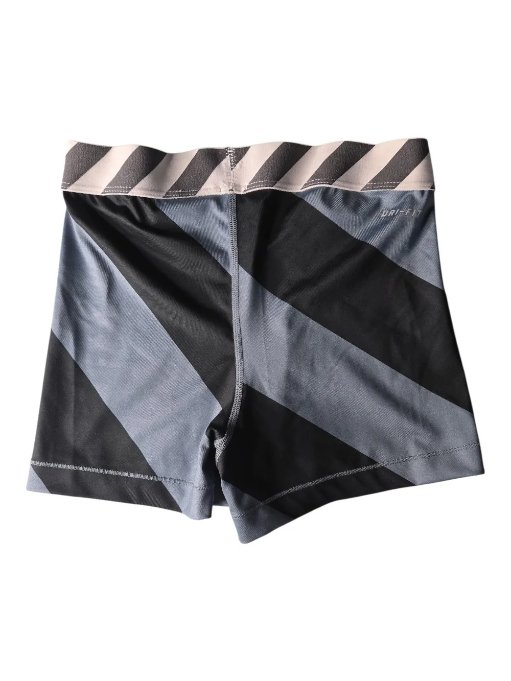 Nike Women's Black and Gray Diagonal Stripe Athletic Shorts